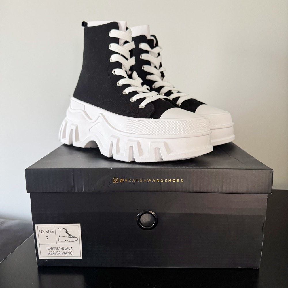 Azalea Wang Chaney Black Chunky Platform High Top Sneaker Boots Shoes Sz 7 NEW